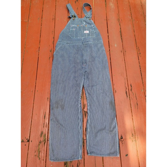 Round House Overall Bibs Hickory Striped Engineer Railroad USA Made 46x30 - Picture 5 of 12